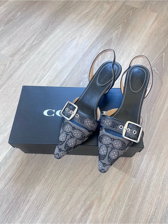 Coach Shoes - Coach Black Crystal Significant Jacquard Margot Slingback Heels